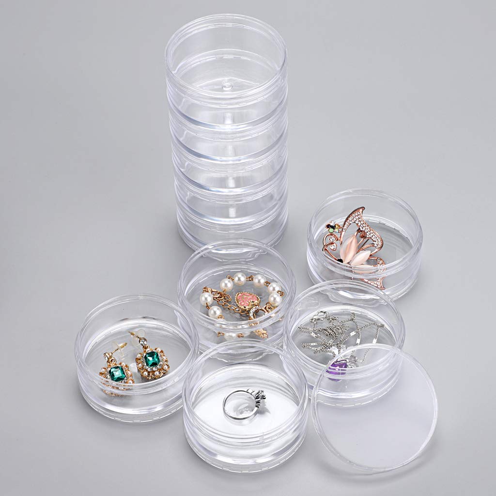 Hipiwe 2 Packs 5 Slot Clear Plastic Round Storage Jars - Art Craft Accessory Organizer Box Jewelry Beads Sewing Pills Container Holder for Storage Small Items, Hardware