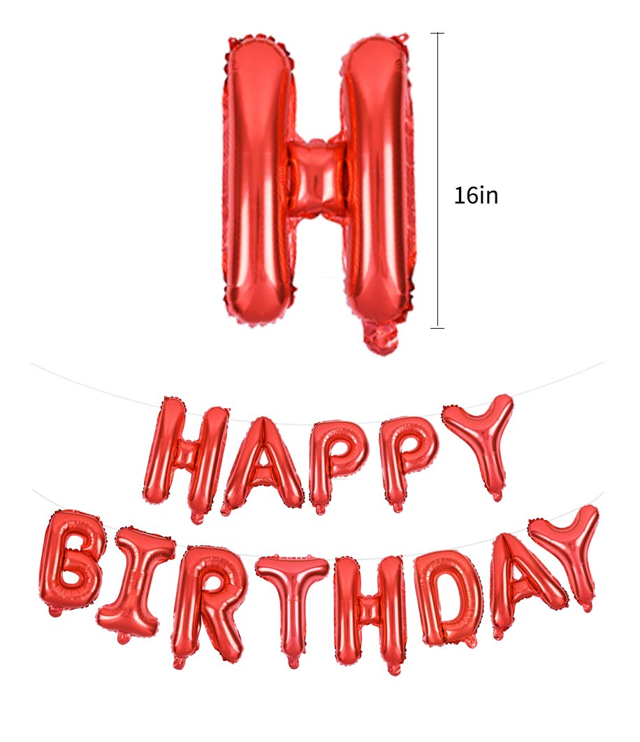 TONIFUL Red Happy Birthday Balloons 16 Inch Mylar Foil Letters Birthday Sign Banner Balloon Bunting Reusable for Girls Boys Kids & Adults Birthday Decorations and Party Supplies