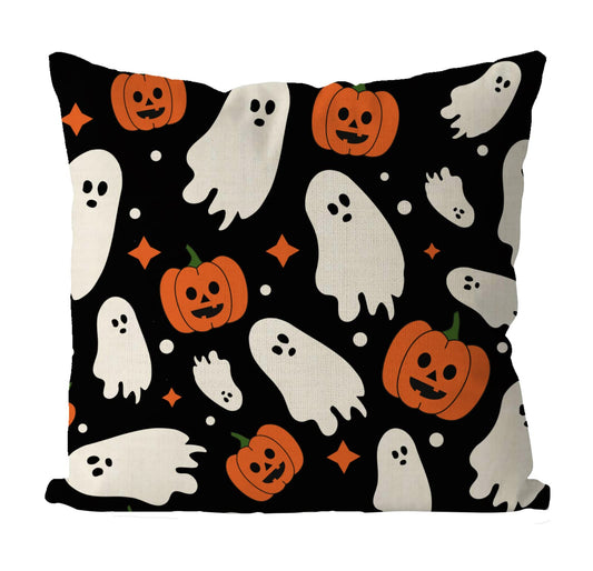 Halloween Pillow Covers 18x18 Inch Ghost Pumpkins Linen Pillowcase Holiday Farmhouse Throw Pillows Indoor Outdoor Couch Cushion Case for Home Sofa Decor