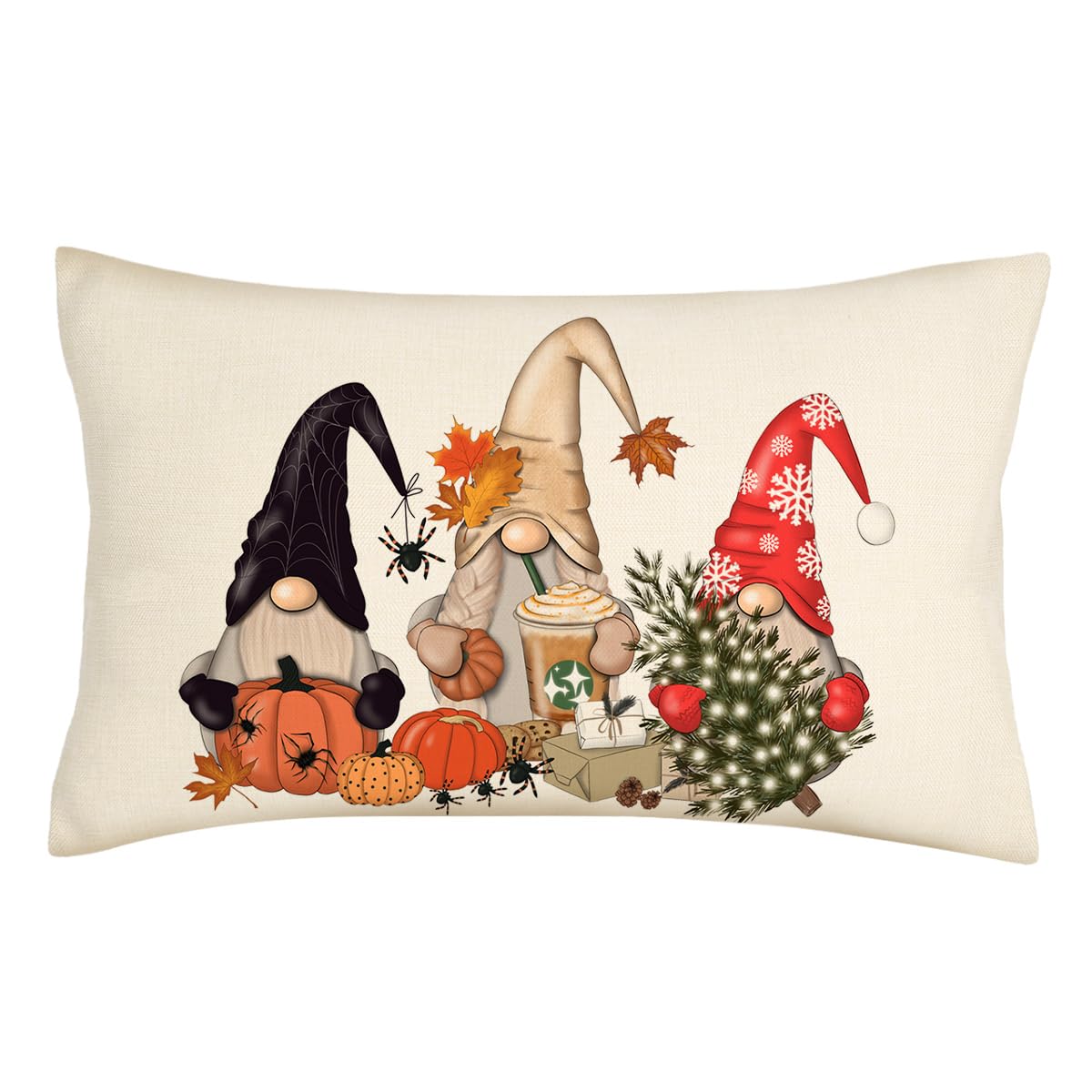 AUIKVH Halloween Gnome Outdoor Pillow Covers 12x20, Fall Autumn Thanksgiving Christmas Lumbar Throw Cushion Cases for Couch Sofa Home Decor AH63