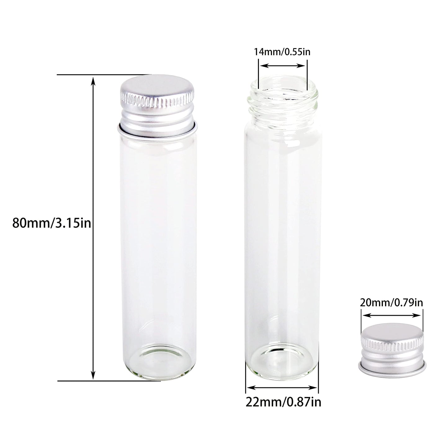 MaxMau 24 Glass Small Bottles 20ml Mini Jars with Screwed Metal Lids Clear Tiny Vials Aluminium Top Caps Sealed Storing Jewelry Beads Miniature Sample Bottle Wedding Favors Art Crafts DIY Decor