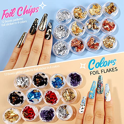 Teenitor Rhinestones for Nails, 5 Boxes Nail Art Rhinestones 36 Boxes Nail Flakes, Nail Gems Stone Nail Design Kit, Nail Rhinestones for Nail Art Nail Accessories