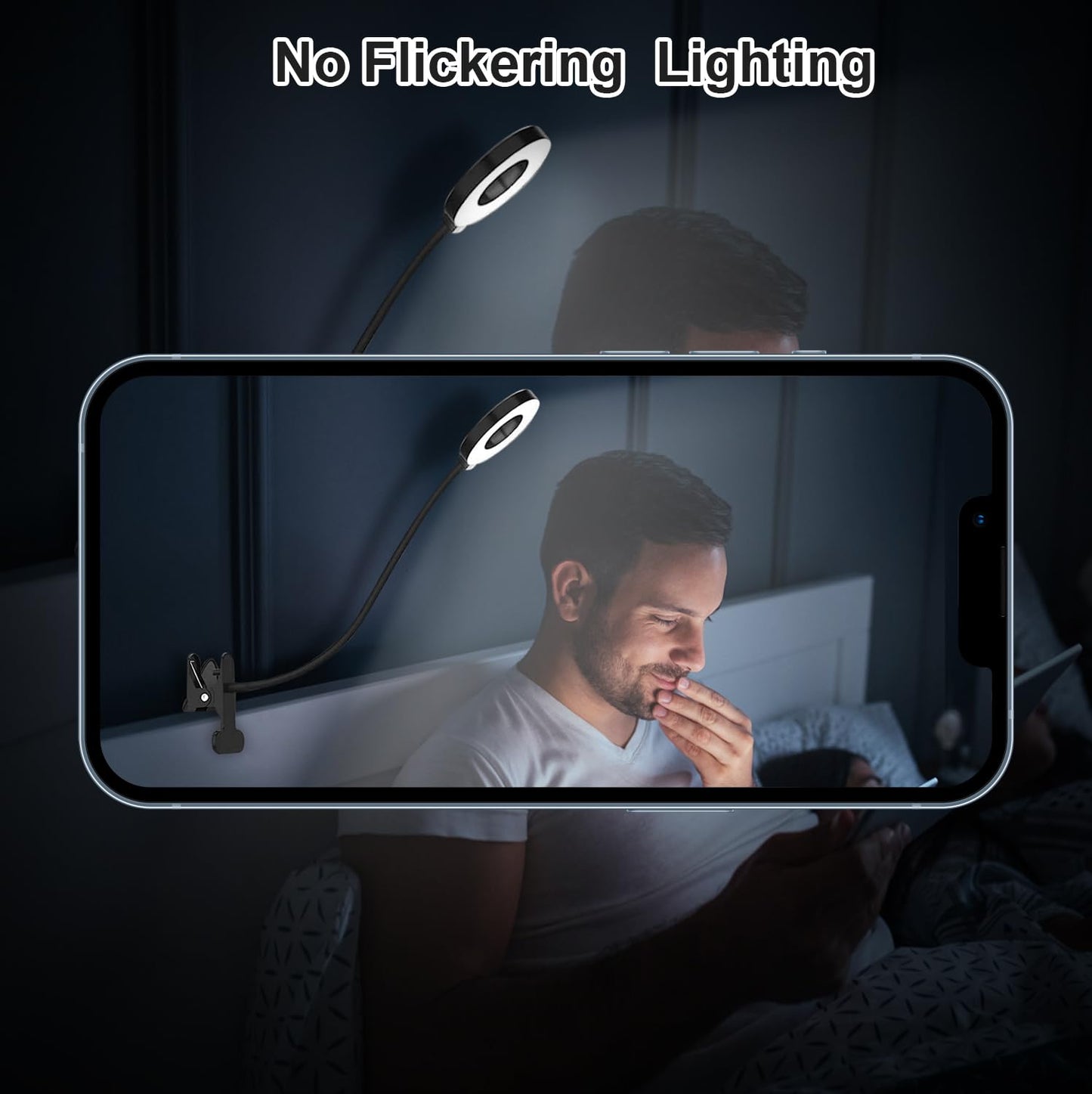 2 Pack LED Clip on Lamp Book Light for Kids Reading in Bed, 3 Color Modes with 10 Levels Brightness Flexible Gooseneck Clamp for Bed Headboard Video, Craft, Make up, Study