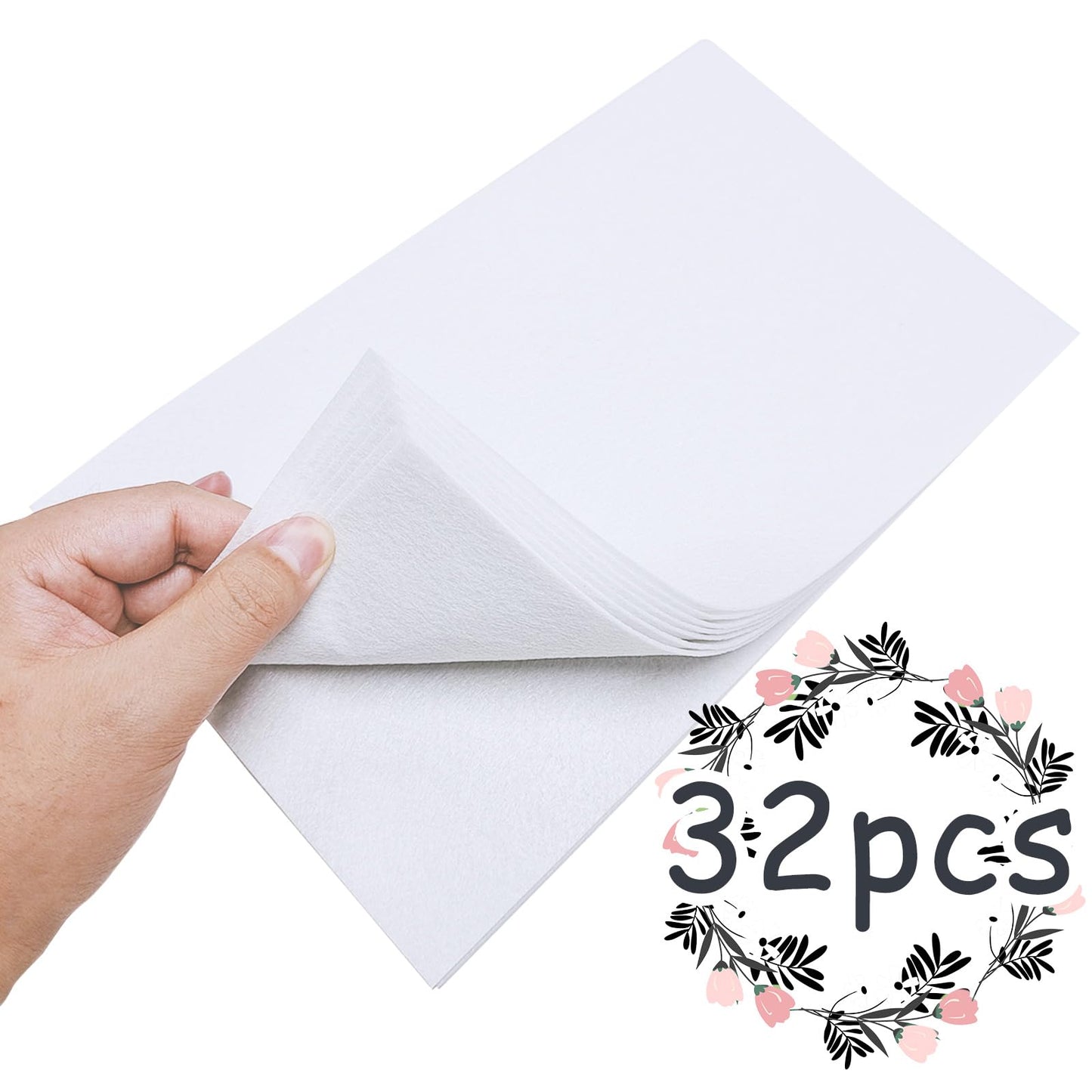 Stiff Felt Sheets, 32 Pcs Felt Fabric, 7"×11.3" Color Felt for Crafts, Craft Felt Square for Sewing Embroidery Handwork and Festivals Party (White)