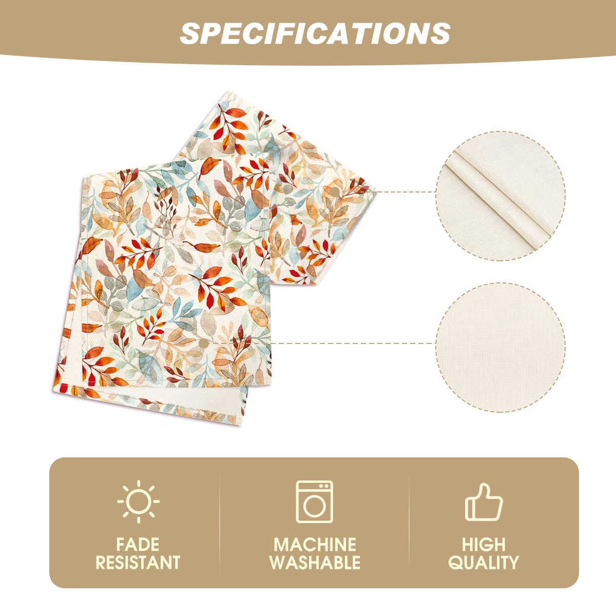 Beige Eucalyptus Leaves Fall Table Runner, Seasonal Autumn Kitchen Dining Table Decoration for Outdoor Home Party 13x108 Inch