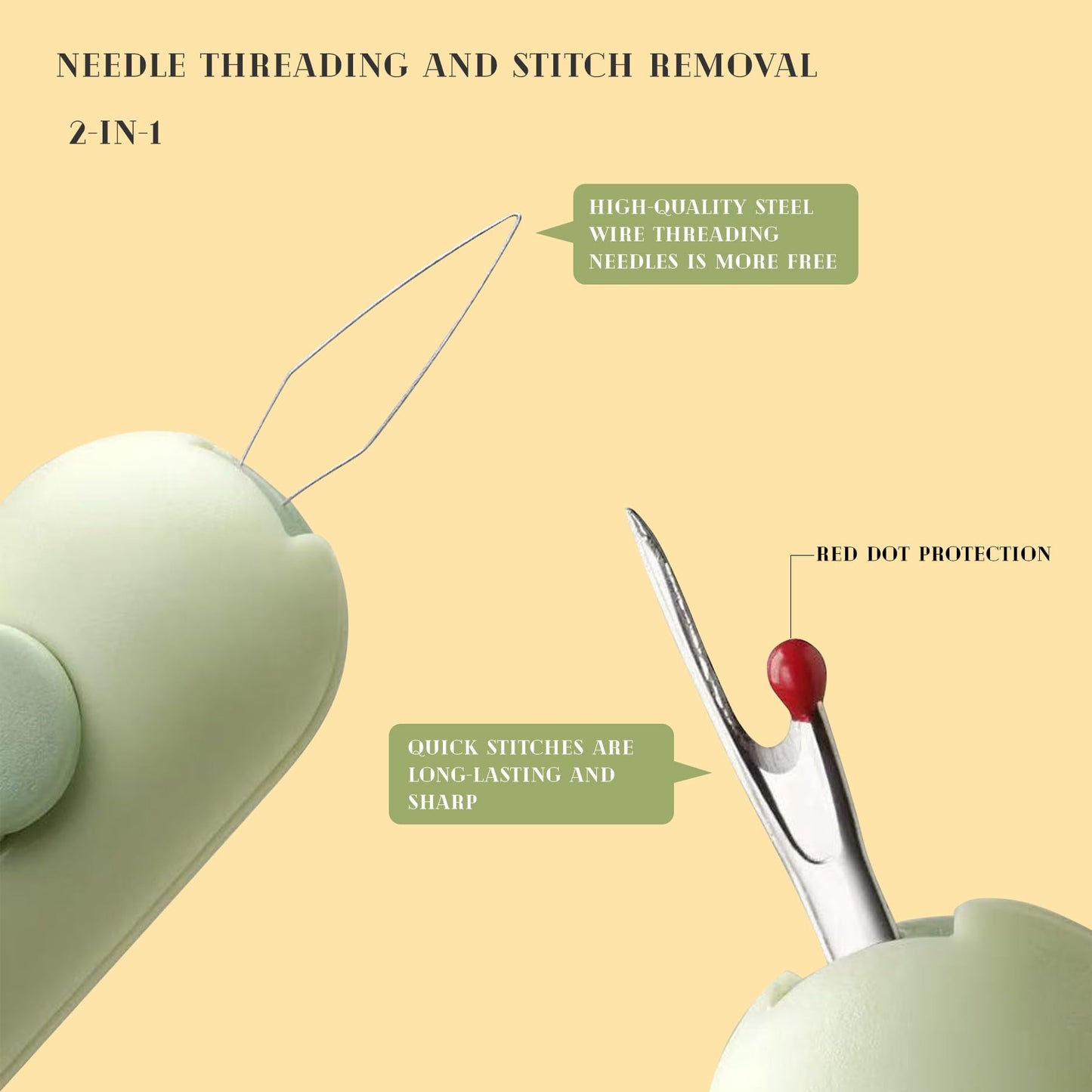 Upgraded 3 in 1 Automatic Needle Threaders Seam Ripper with Needle Storage,Needle Threaders for Hand Sewing, Embroidery,Quick Needle Threading Tool (1PCS-Green)