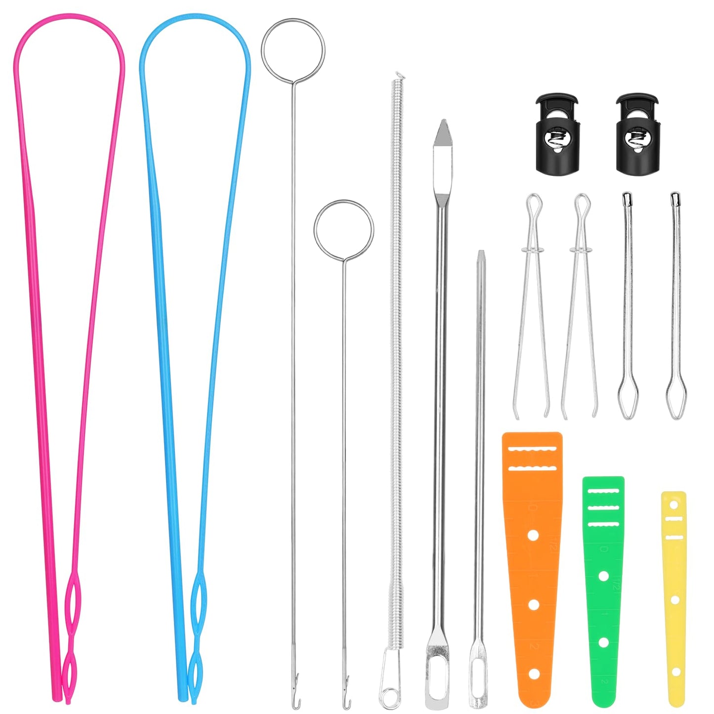 Tudniky 16 PCS Drawstring Threader, Loop Turner Sewing Tool with Flexible Hoodie String Threader and Cord Locks, Easy Drawstring Threader Bodkin Sewing Tool for Shorts Pants Jackets Coats Hoodies