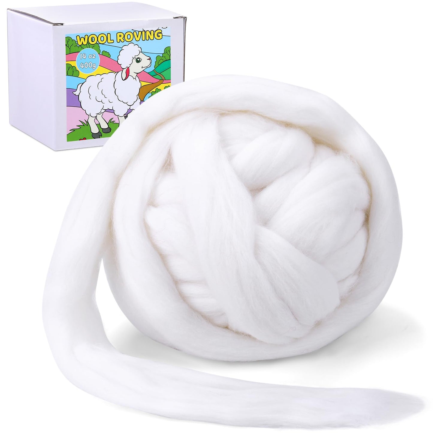 QMNNMA Wool Roving Bulk, 14.1oz Needle Felting Wool, Super Wool Chunky Yarn for Needle Felting, Fiber Roving Wool Top for Hand Spinning, Felting, Blending, Weaving and DIY Craft (400g)