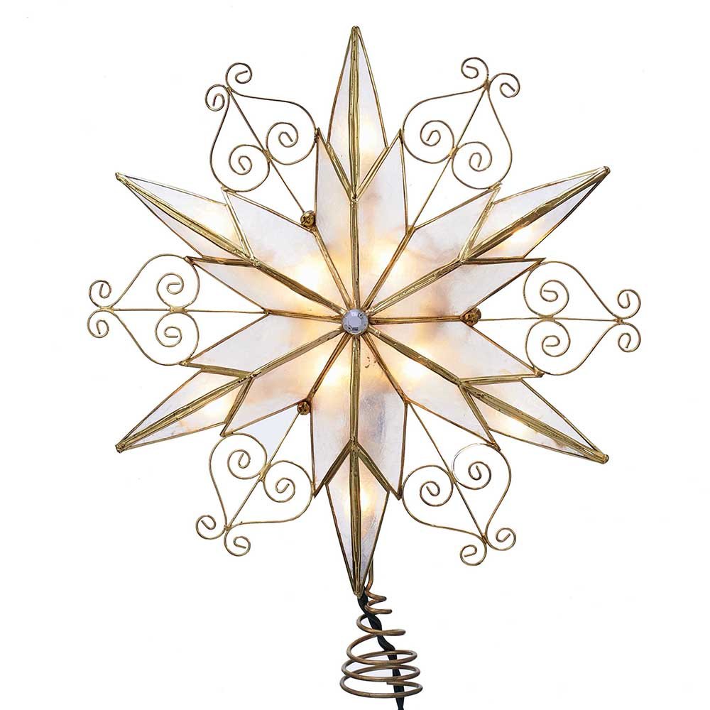 Kurt Adler UL3110 10-Light 6-Point Capiz Star Treetop With Scroll Design