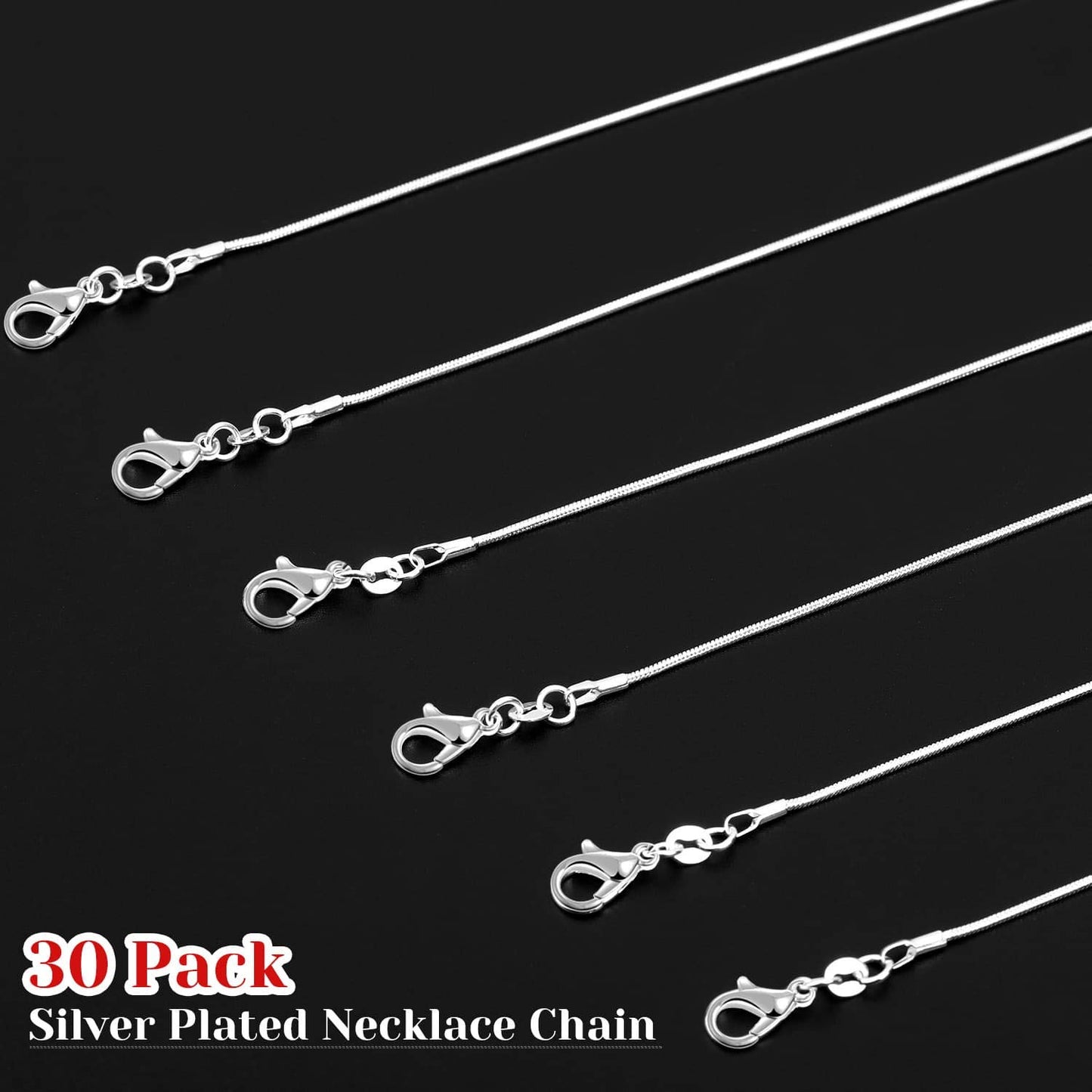 30 Pack Chains for Jewelry Making, Paxcoo Necklace Chains Bulk Silver Plated Snake Chains for Necklace Jewelry Making, 1.2 mm (22 Inches) (22 Inches)
