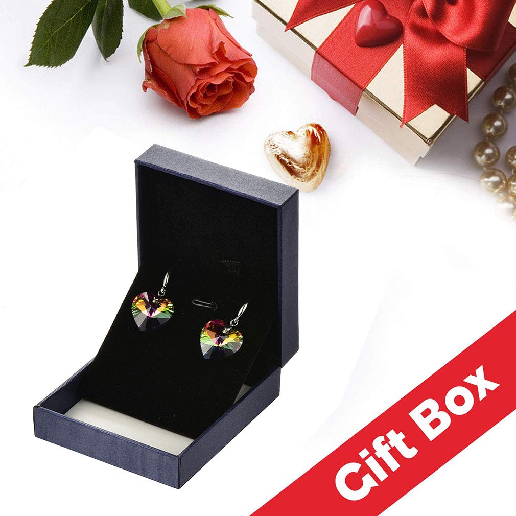 Austrian Crystal Heart Drop Dangle Earrings for Women 925 Sterling Silver Hook Hypoallergenic Earring (Vitrail Light)
