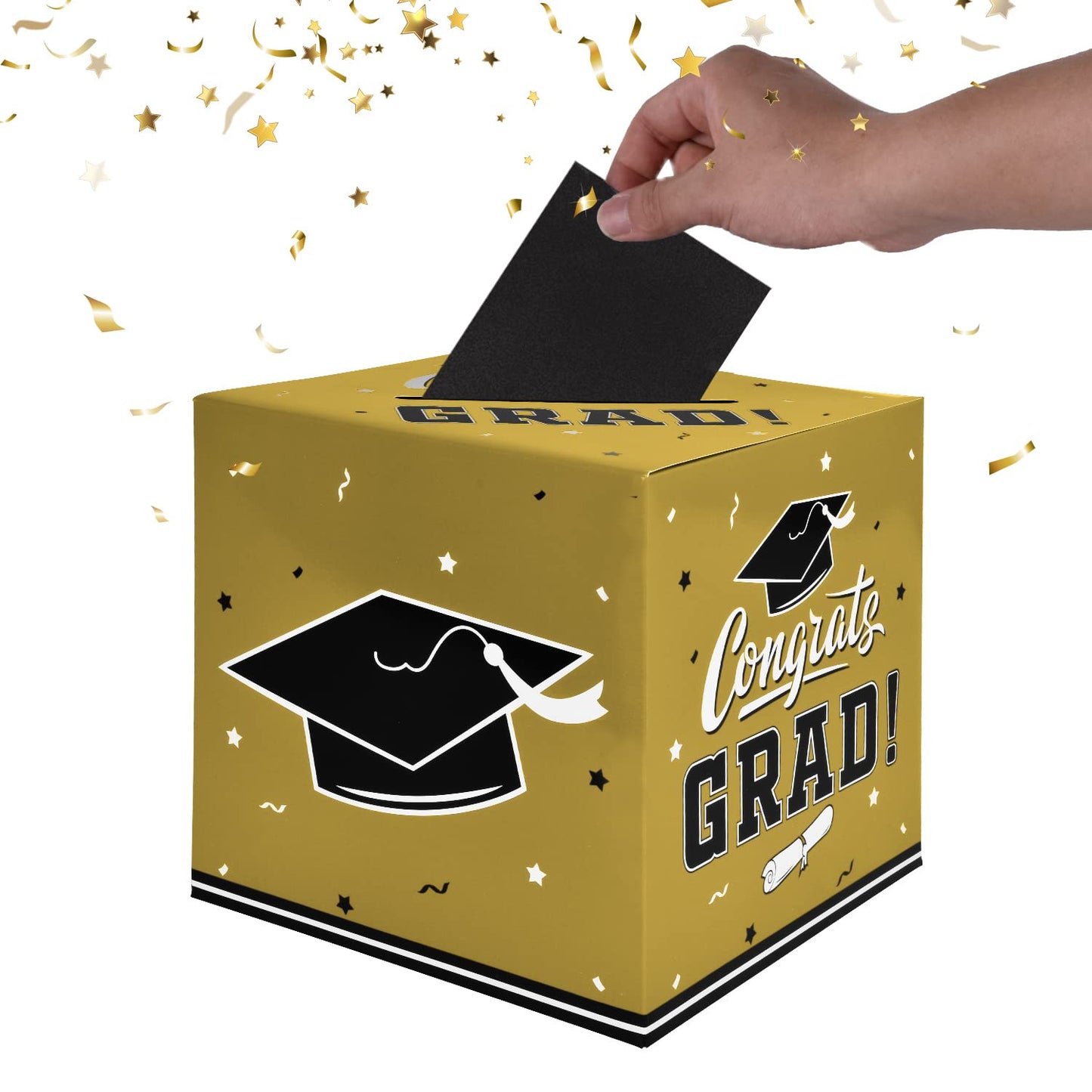 Gatherfun Graduation Party Decorations Box and Card Box for Gift, Favors, Decor, and Party Supplies - Gold