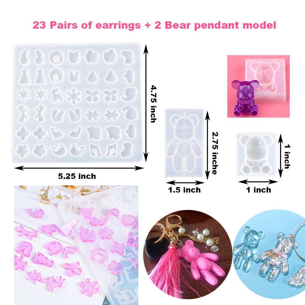 EuTengHao 229Pcs DIY Jewelry Casting Molds Tools Set More Than 120 Designs Contains 8 Silicone Jewelry Resin with 70 Designs,1 Earring Molds with 25 Designs,2 Necklace Bear Molds,3 Diamonds Mold