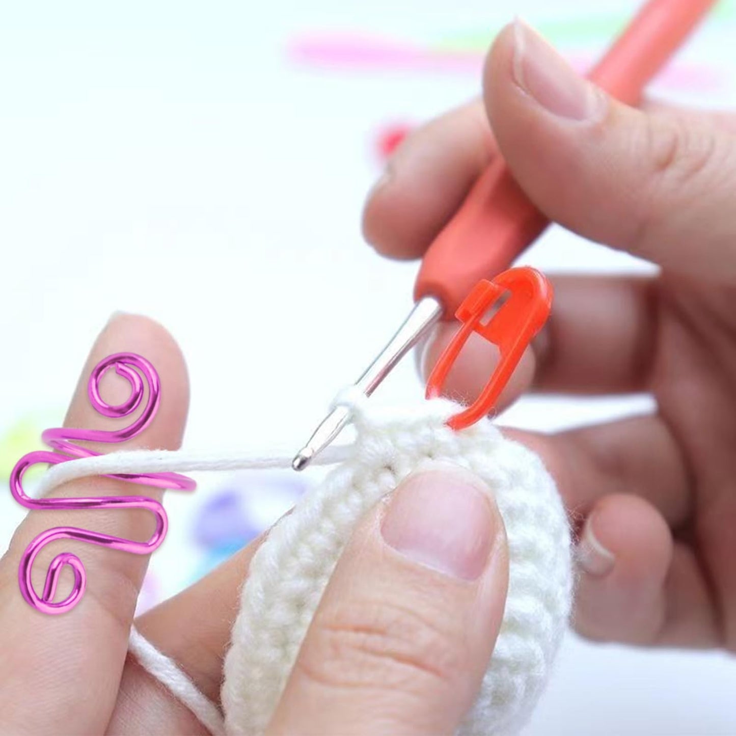 4Pcs Crochet Ring + 120Pcs Stitch Markers Adjustable Crochet Tension Rings for Finger Handmade Open Yarn Guide Crocheting Rings Knitting Accessories with Box,The Ideal Aid to Crochet Supplies