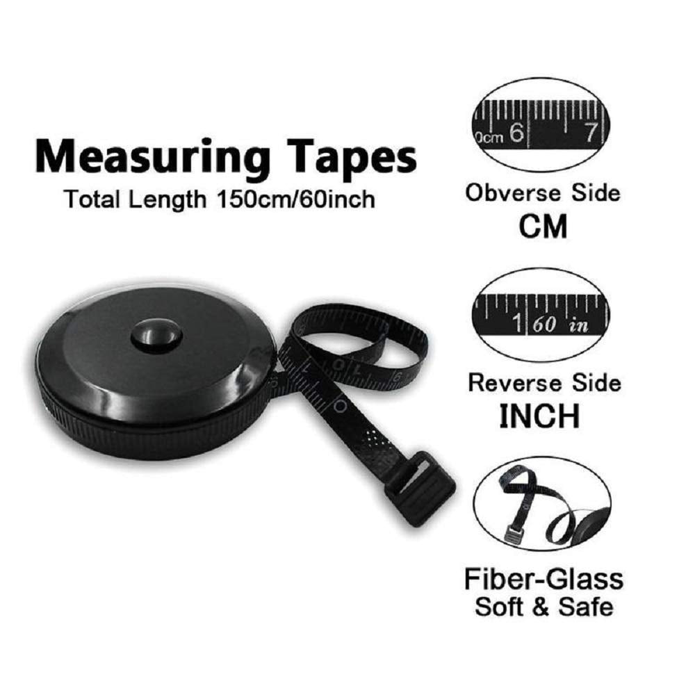 GDMINLO Soft Tape Measure Retractable Measuring for Body Fabric Sewing Tailor Cloth Knitting Craft Weight Loss Measurements Retractable Black Double Scales Rulers 1 Pack
