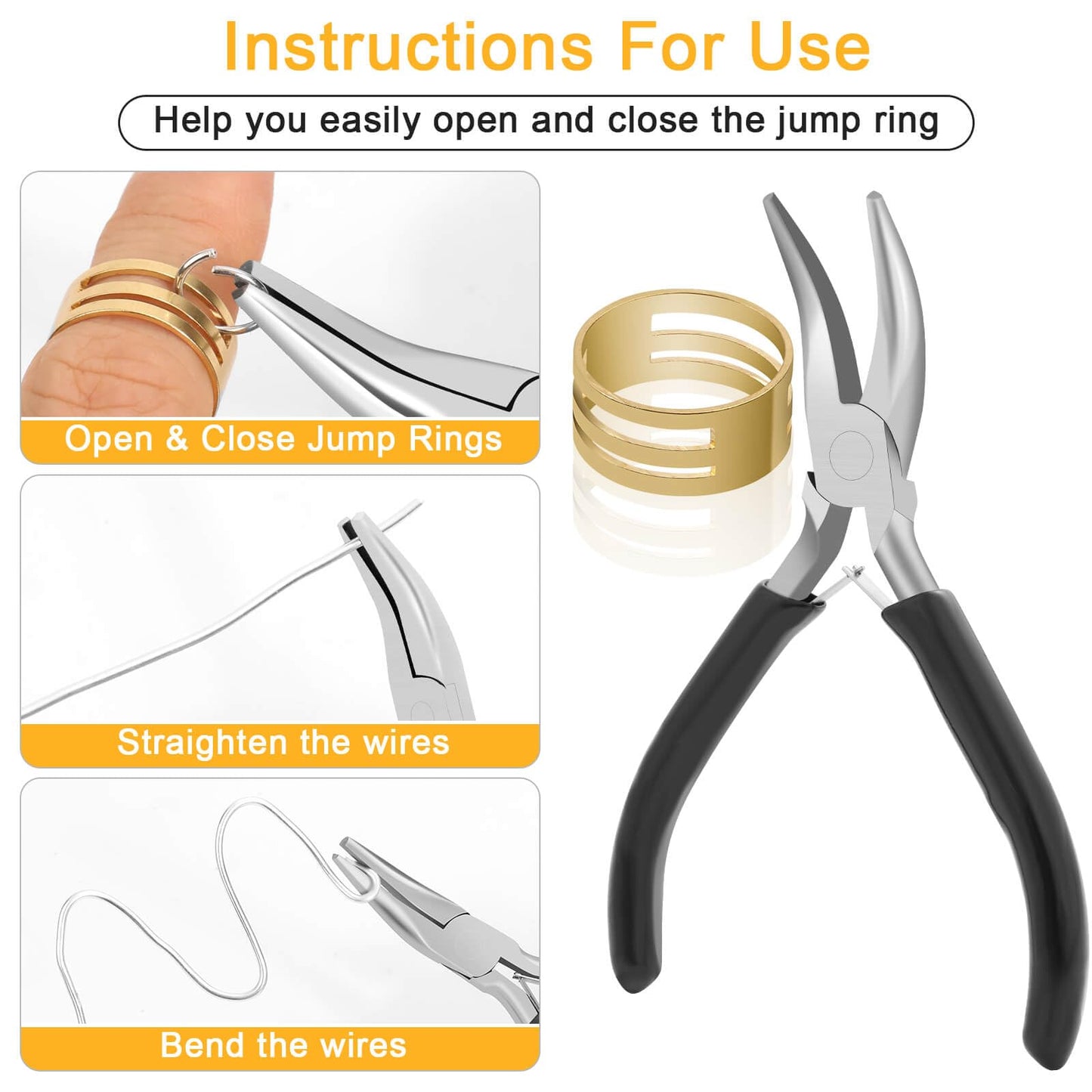 1200PCS Jump Rings for Jewelry Making Kit, Jump Rings and Necklace Clasps with Jump Ring Pliers Tools for Jewelry Making Supplies and Necklace Repair (Silver)