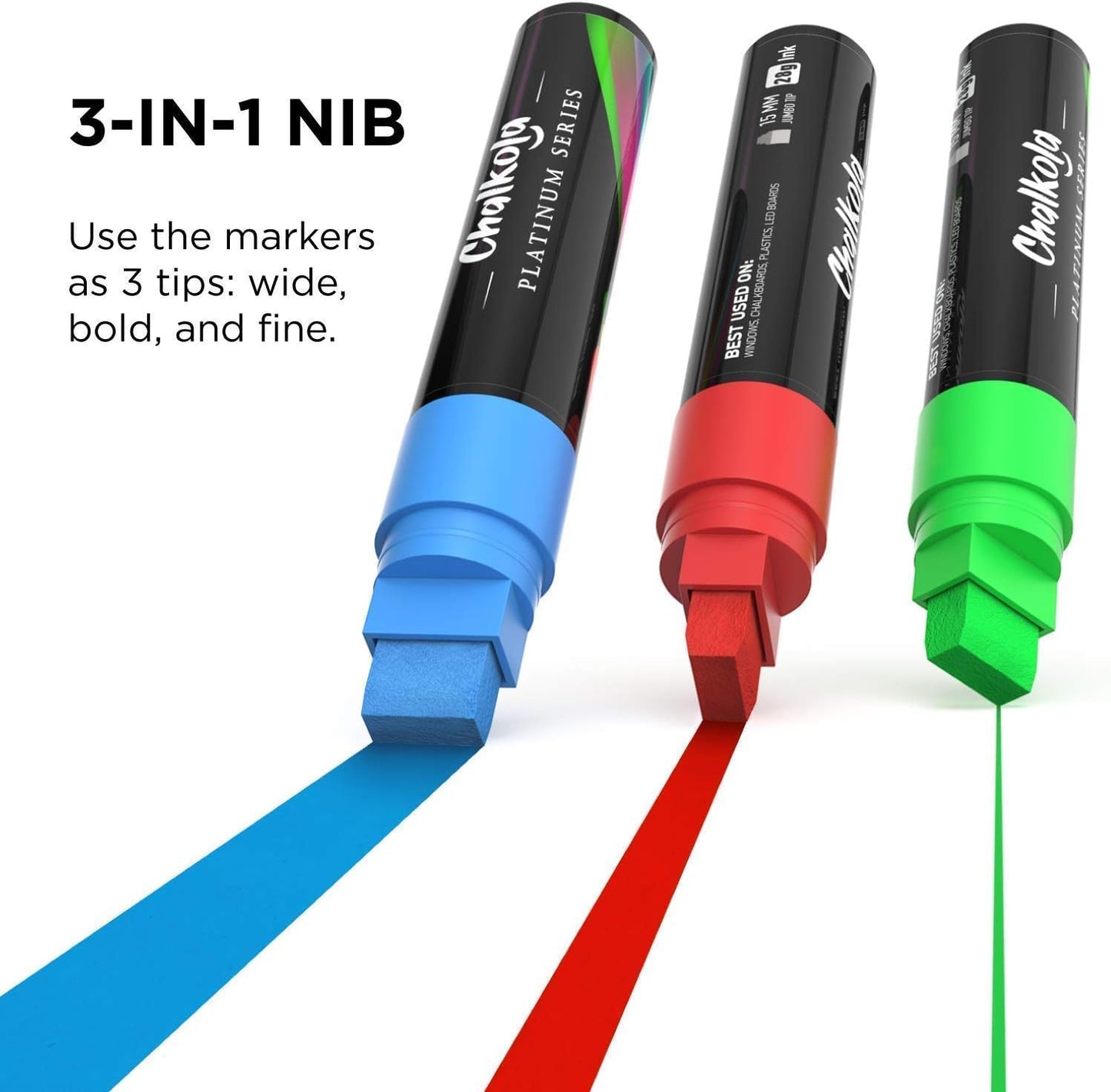 8 Washable Window Markers for Cars - 15mm Jumbo, 3 in 1 Nib, 28g Ink - Liquid Chalk Markers for Chalkboard, Blackboard, Glass, Bistro, Auto, Menu Board - Loved by Teachers, Kids, Artists, Businesses