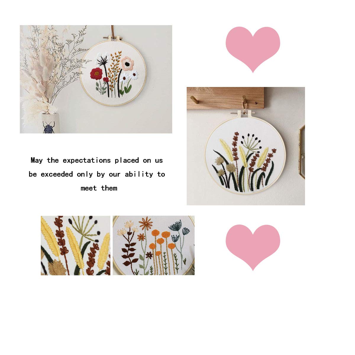 3 Sets of Beginner Embroidery Kits with 3 Patterns and 6 Needles, Needlepoint Kits for Adults,Including Embroidery Floss,3 Plastic Hoops and 3 Cotton Fabric