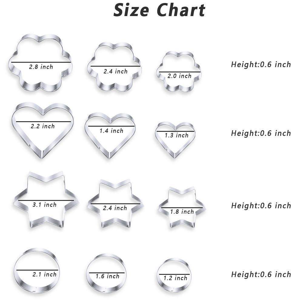 Cookie Cutters Shapes Baking Set, 12PCS Flower Round Heart Star Shape Biscuit Stainless Steel Metal Molds Cutters for Kitchen Baking Halloween Christmas Small Cookie Cutters