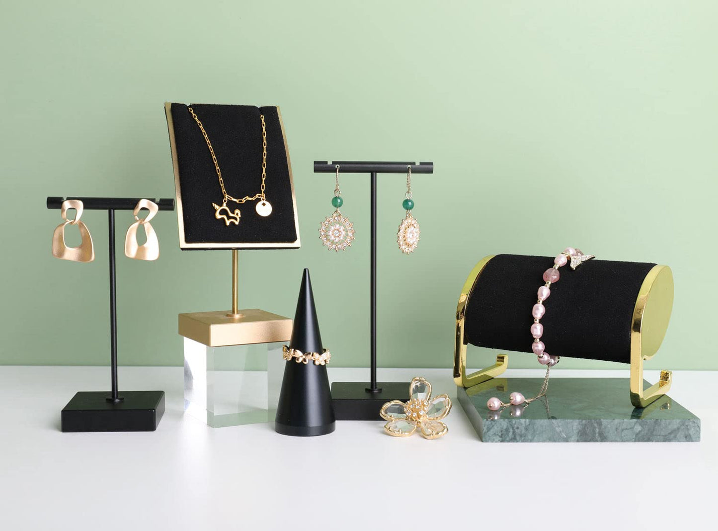 GemeShou Black earring T Stand, Metal Earring Display stand for selling, Small Jewelry earring storage organizer, Mini earring holder for online Photography Props【Black-Square Base Height 5.1 inch】