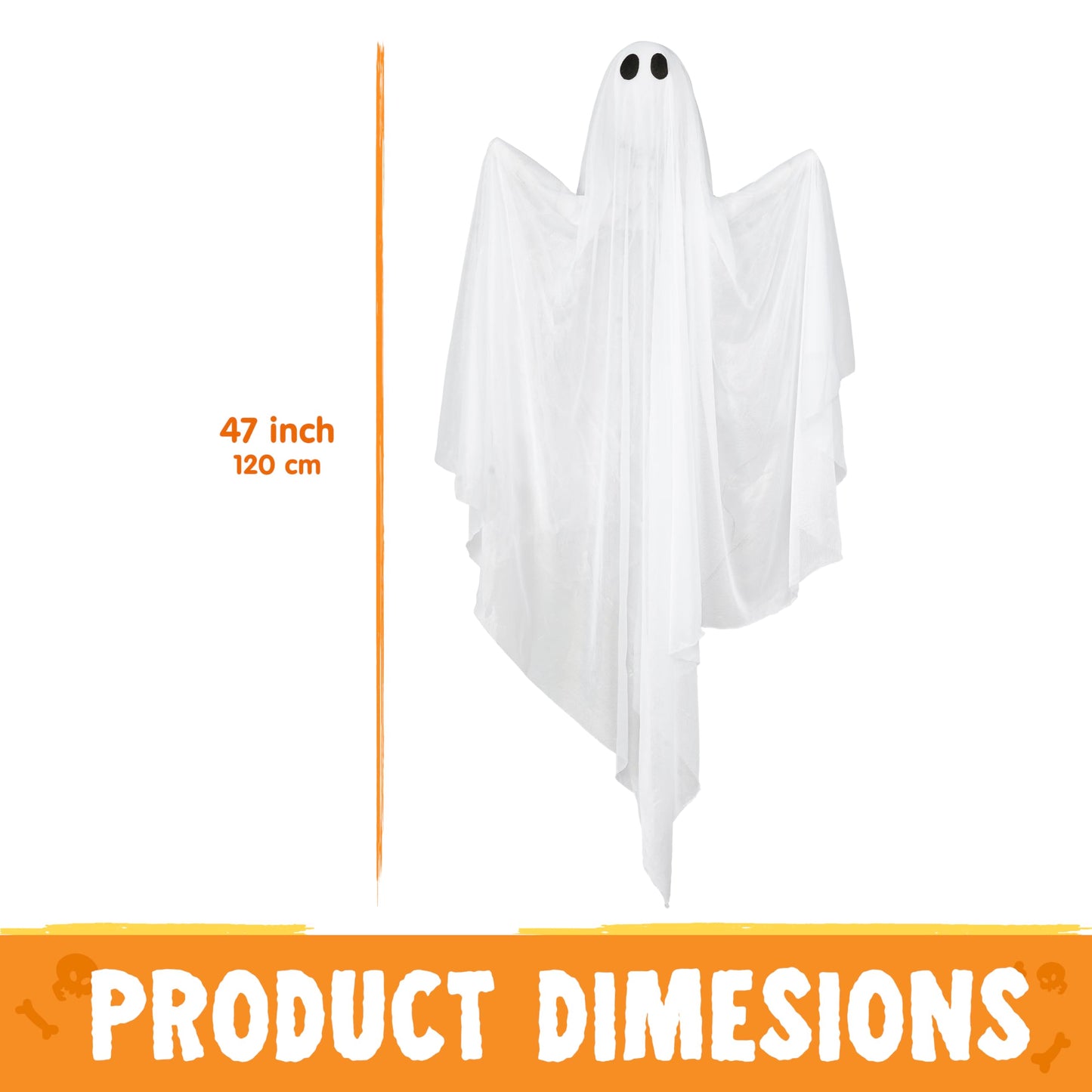 JOYIN 47” Halloween Hanging Light up Ghost Decoration Outdoor with Purple LED Light, 2 Pcs Halloween White Hanging Ghost for Haunted House Prop, Party Supplies, Front Yard Patio Garden Decor