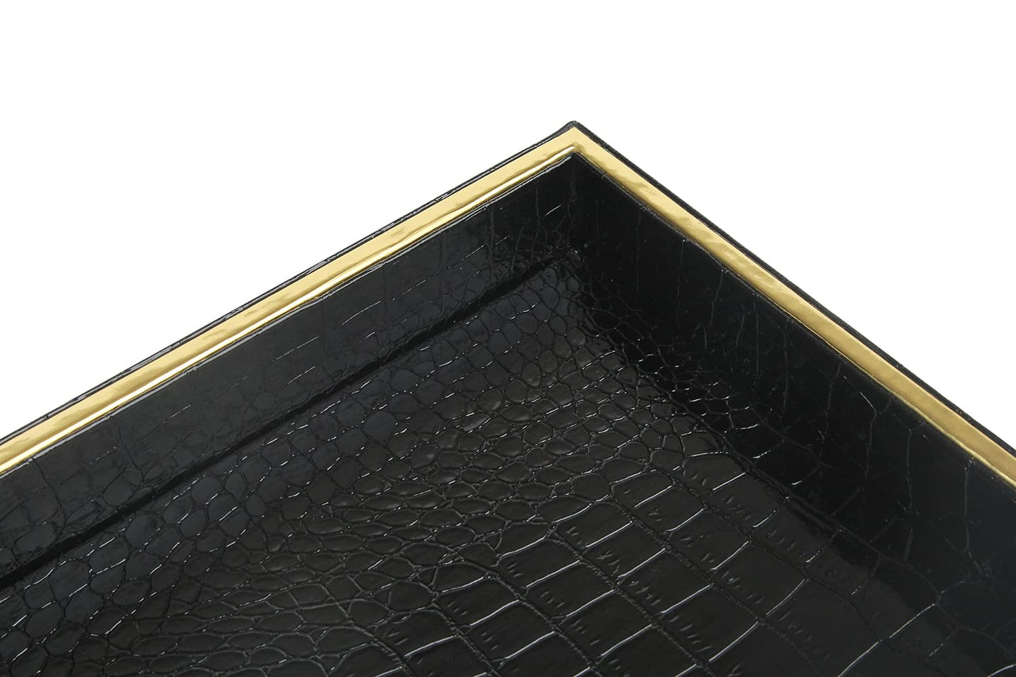 HofferRuffer Faux Leather Vanity Tray, Elegant Desktop Storage Organizer, Decorative Catchall Perfume Tray, Bathroom Valet Tray, Nightstand or Dresser Organizer (Black Croco)
