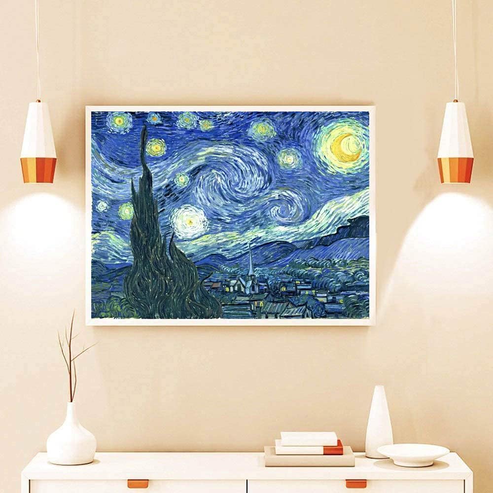 Stamped Cross Stitch Kits - Starry Night of Van Gogh Embroidery Kits for Beginners Adults,11 CT Patterns Dimensions Counted Cross Stitch Kits Arts Craft Kits 12 x 16inch