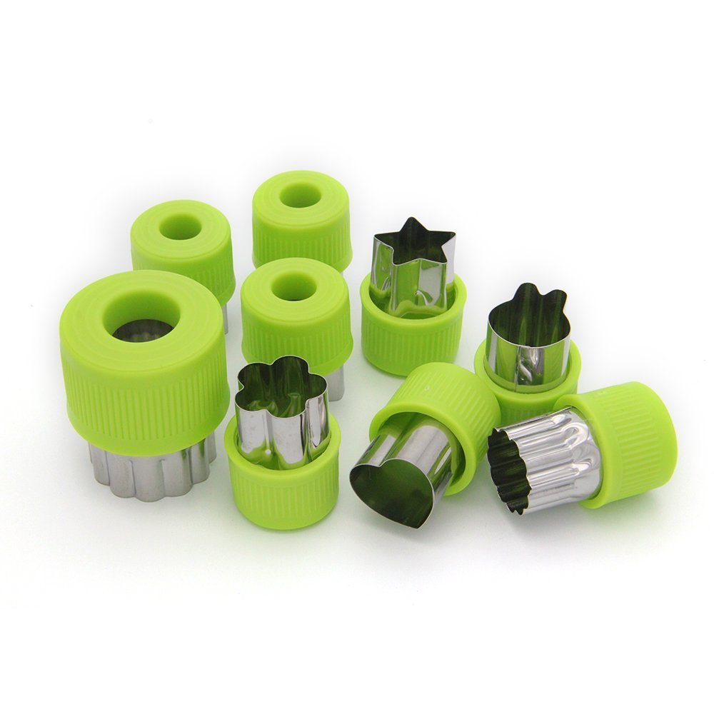 LENK Vegetable Cutter Shapes Set,Mini Pie,Fruit and Cookie Stamps Mold for Kids Baking and Food Supplement Tools Accessories Crafts for Kitchen,Green,9 Pcs