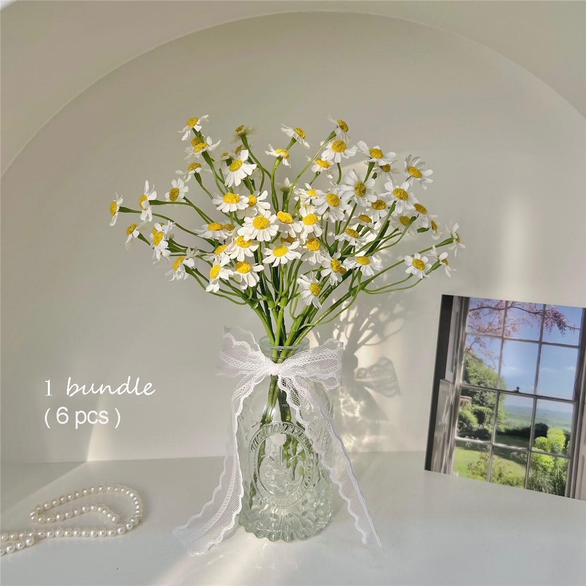 Small White Daisy Flowers Artificial,2 Bouquet/12Pcs 10 Inch Fake Daisies,Spring Wild Flower for Party Decor (Vase Not Included)