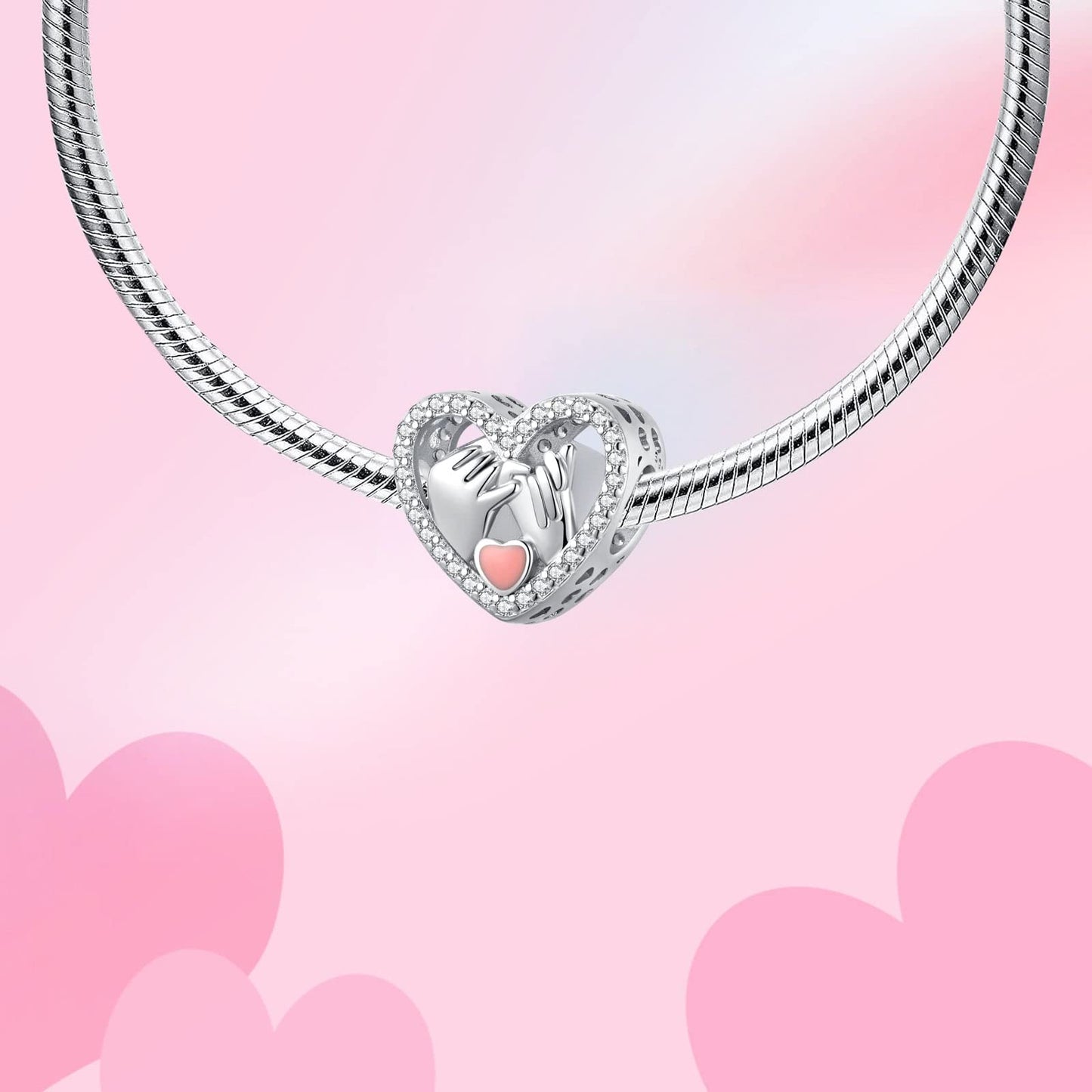 Alstade Pinky Swear Heart Charm 925 Sterling Silver Charms fits Bracelets and Necklace Pendant Bead Charms Jewelry Present for Women Family Friends