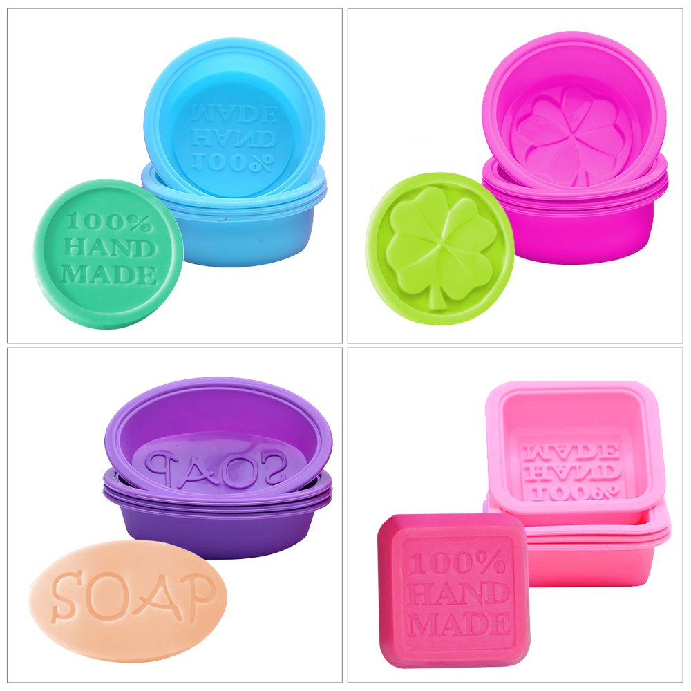 20 Pcs Silicone Soap Making Molds, Square Round Oval Shaped, FineGood Soft Cupcake Muffin Baking Pan for DIY Homemade Craft, Food Grade - Pink, Blue, Rose Red, Purple