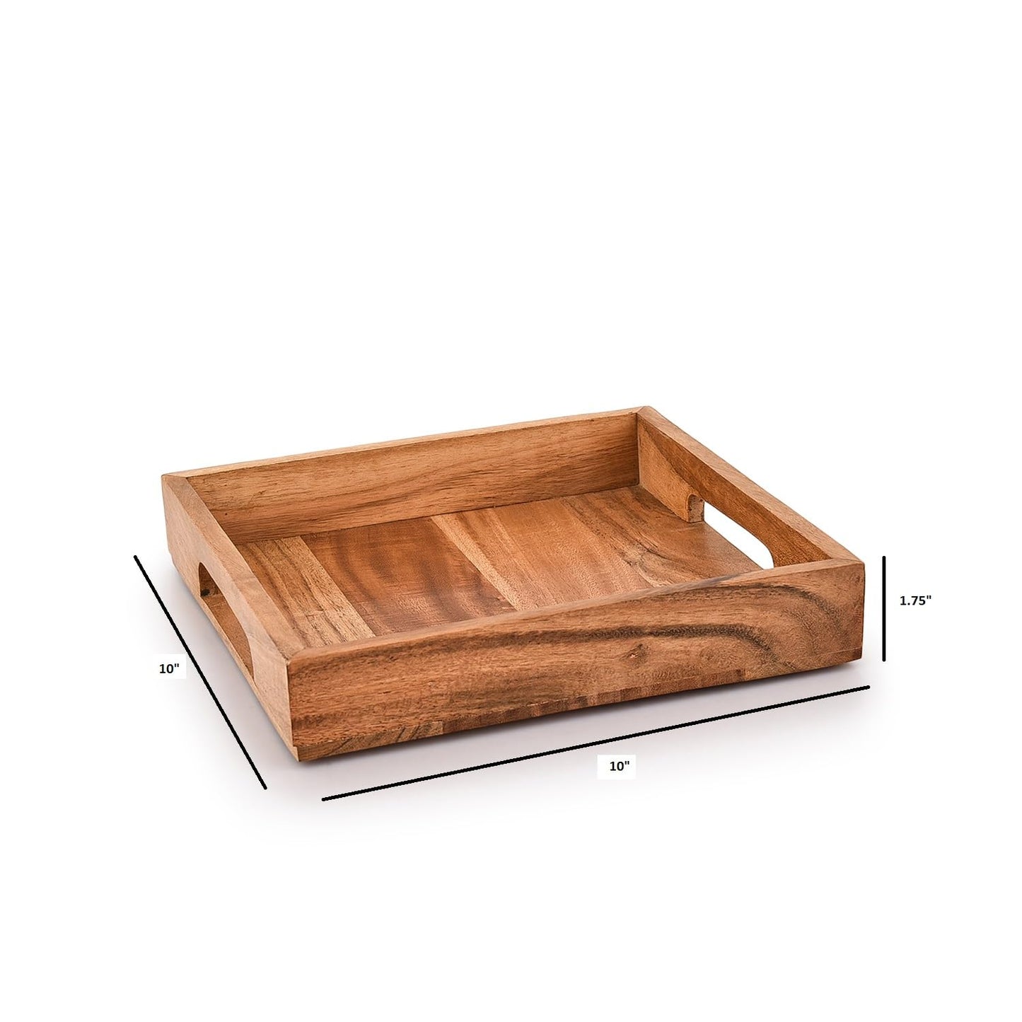 Acacia Wood Serving Tray with Handles,Wooden Serving Tray, Snack Tray, Breakfast Tray, Great for, Breakfast, Coffee |Size- 10" x 10" x 1.75"