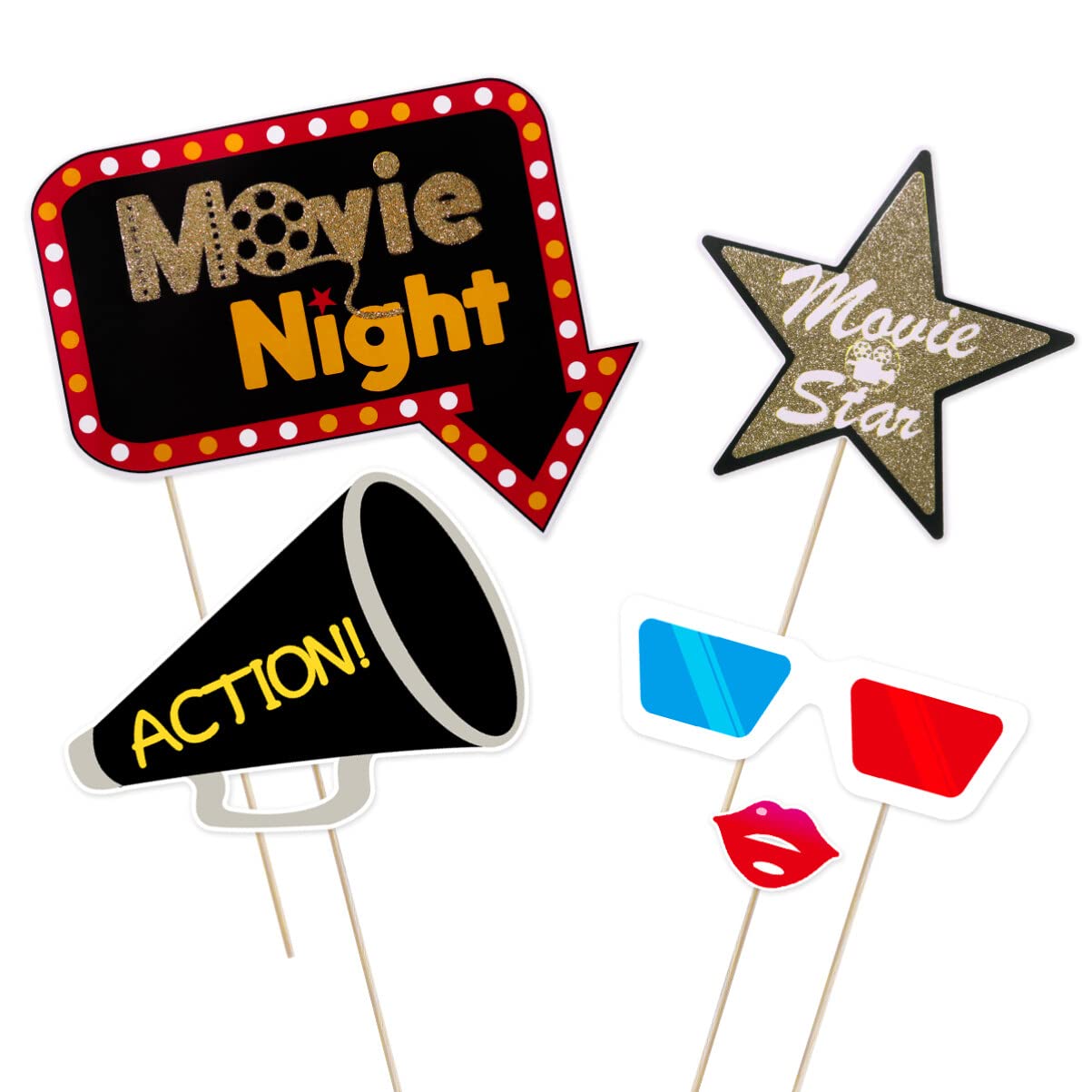 LUOEM Photo Booth Props Movie Night Photo Props Movie Party Decoration Supplies,Pack of 21