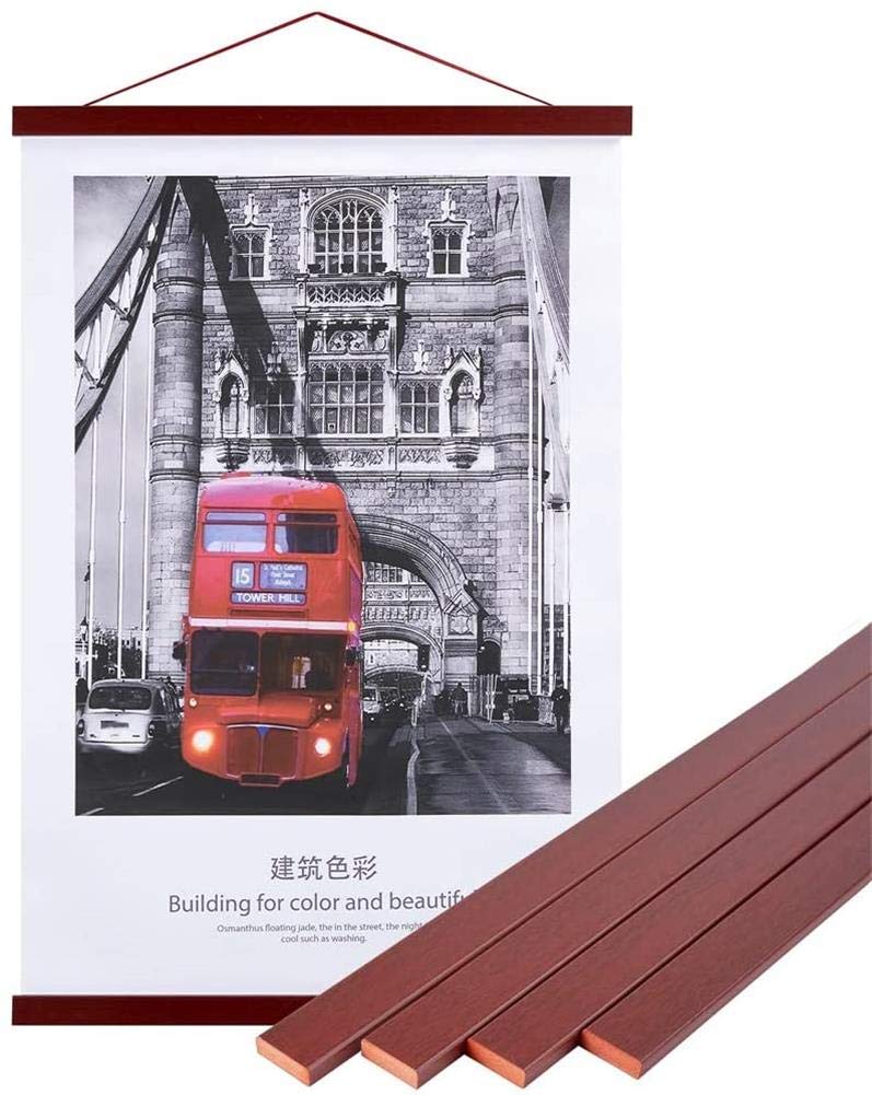 Benjia Magnetic Poster Hanger, 8x10 8x20 8x11 Poster Frame Wood Wooden Magnet Print Posters Dowel Scroll Hanger Hangers Hanging Kit for Walls Map Canvas Artwork (Mahogany, 8")