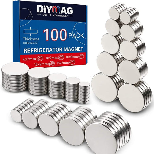 DIYMAG 100Pcs 5 Different Sizes Small Refrigerator Magnets, Tiny Round Disc Fridge Magnets for Office, Hobbies, Crafts, Whiteboard, Dry Erase Board and Push Pins
