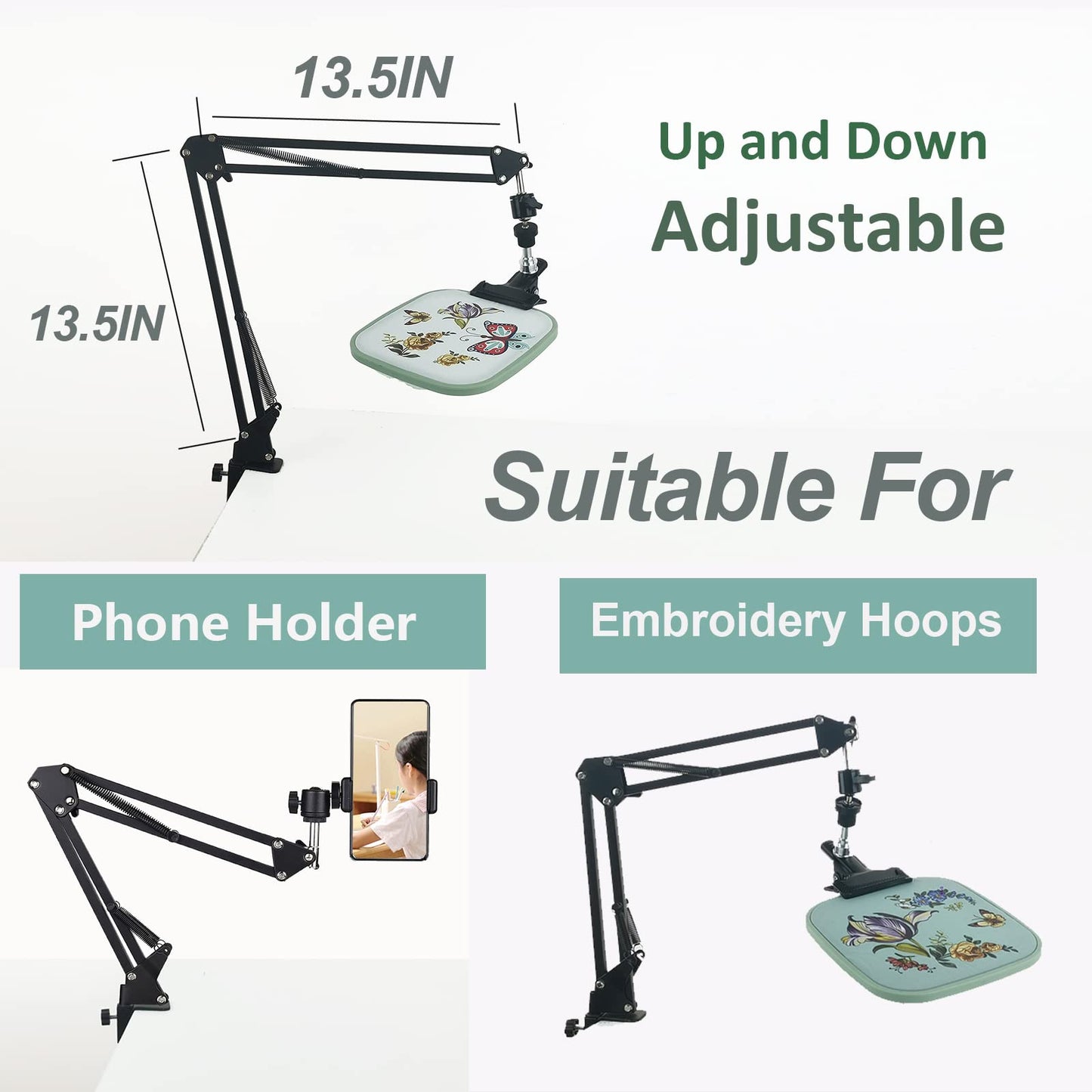Hand Embroidery Stand Lap,Folding Cross Stitch Stand Clamp, Hand Embroidery Hoop Holder 360 Rotated Embroidery Holder Stand ,Embroidery Hoops Stand Suitable for Embroidery Hoops（Black）