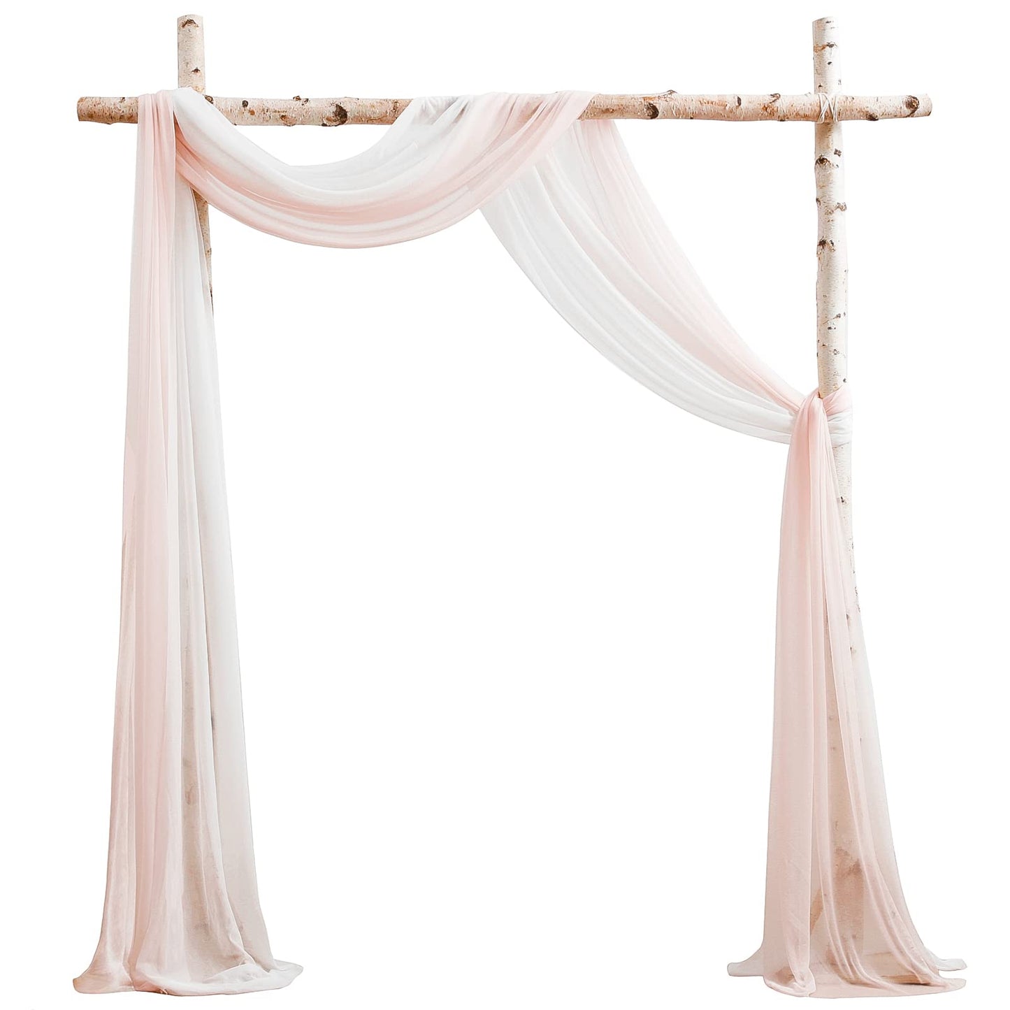 Wedding Arch Draping Fabric 2 Panels 20Ft Chiffon Fabric Drapes Arbor Drapery Wedding Ceremony Reception Swag Decorations (Blush & White)
