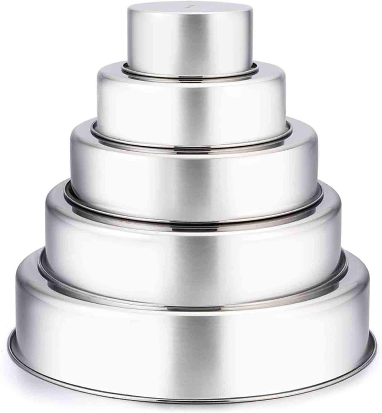 TeamFar Cake Pan, 4’’ - 6’’ - 8’’ - 9½’’ - 11’’, Stainless Steel Round Baking Tier Smash Cake Pans Set, Healthy & Heavy Duty, Mirror Finish & Dishwasher Safe - Set of 5