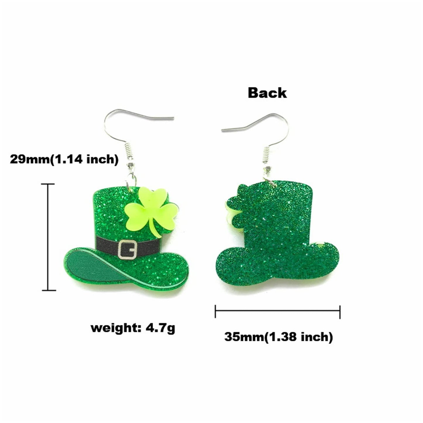 St Patrick's Day Earrings for Women Cute Funny Acrylic Irish Shamrock Dangle Earrings Green Clover Hat Horseshoe Drop Earrings Good Luck St. Patrick's Day Holiday Accessories Jewelry (Hat)
