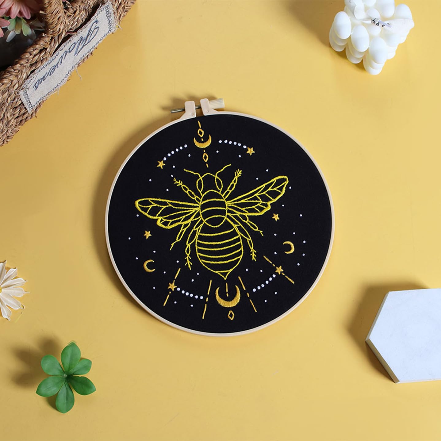 3 Sets Tarot Embroidery Kits for Beginners,Cross Stitch Kit for Adults,Crewel Starters Needlepoint with Moon, Butterfly, Bee and Moth Pattern and Tool