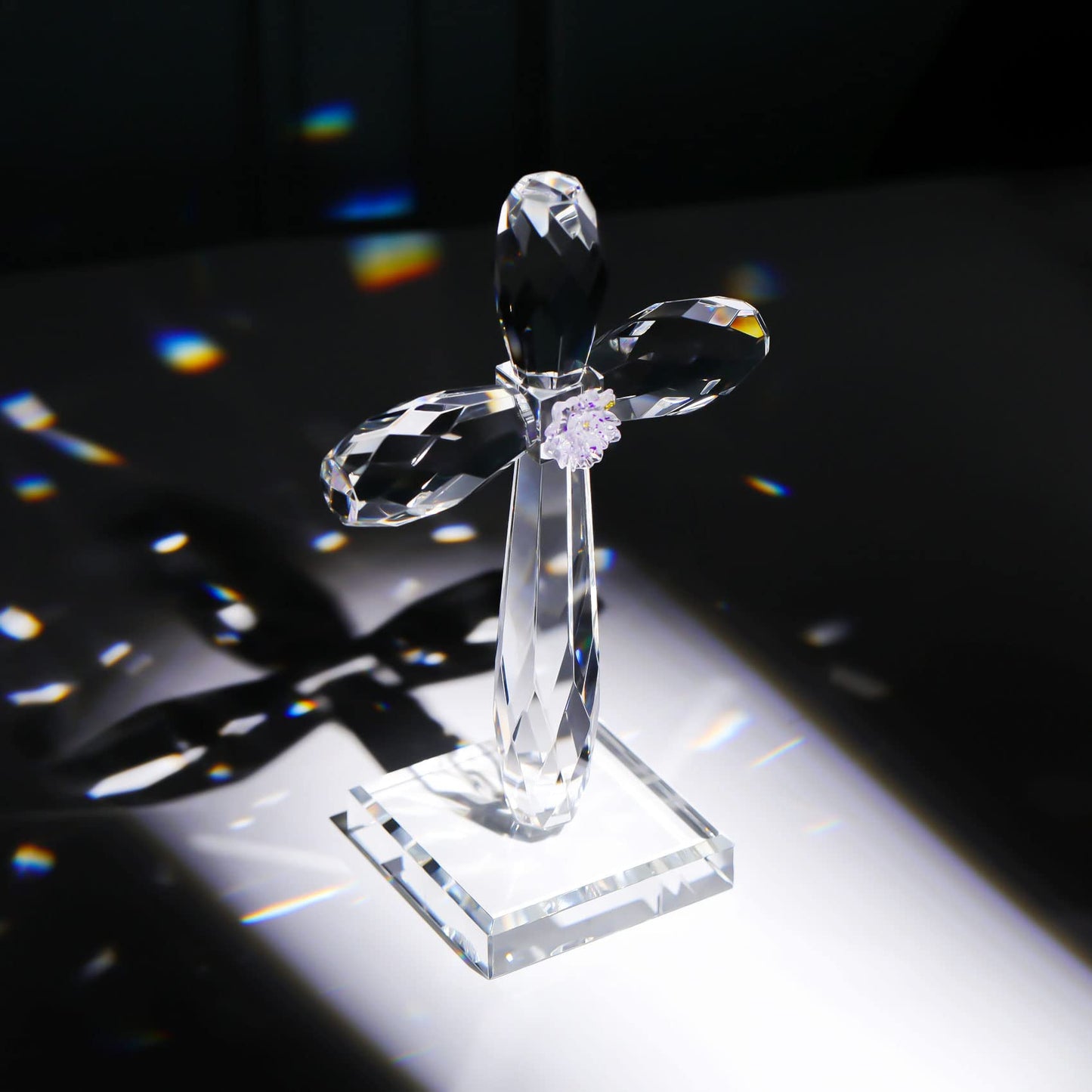YWHL Crystal Standing Cross Decor, Religious Easter Gifts for Women Men, Handmade Glass Holy Cross Collectible Figurines for Home Decoration, Christmas Decoration for Pary