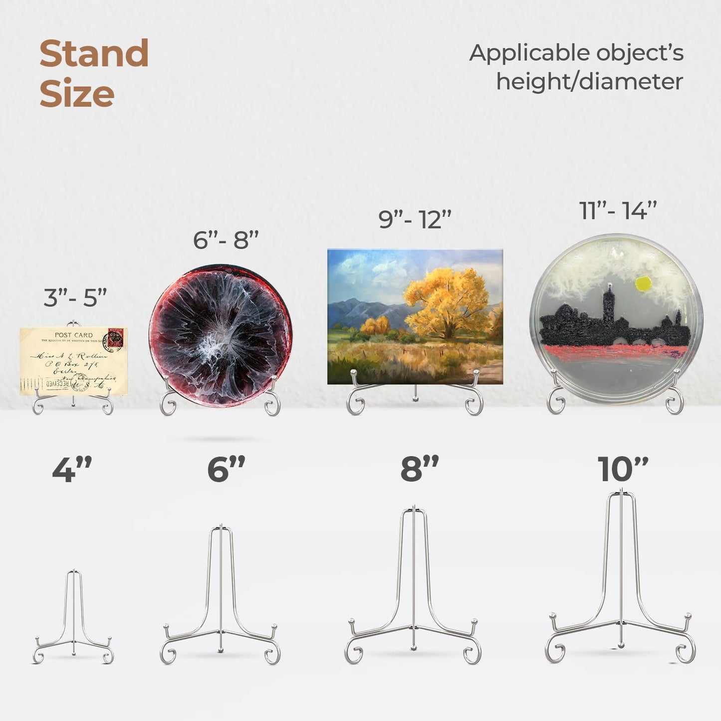 TR-LIFE Plate Stands for Display - 8 Inch Holder + Metal Easel Stand for Picture Frame, Decorative Plates, Photo, Book, Collectibles (Silver 2 Pack)
