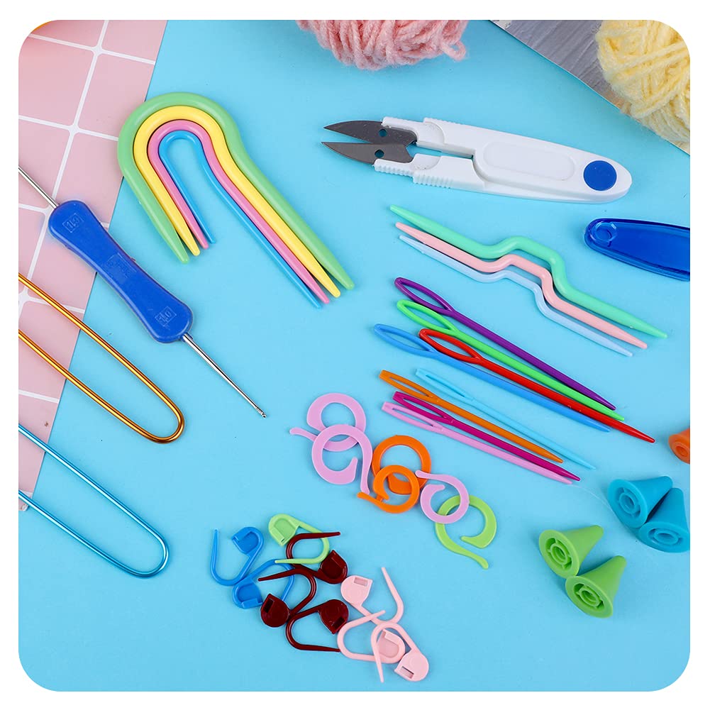 JUPEAN Complete Knitting and Crochet Accessories,Knitting Supplies Kit with Knitting Stitch Markers Plastic Sewing Needles Cable Needles for Knitting Sewing Kit