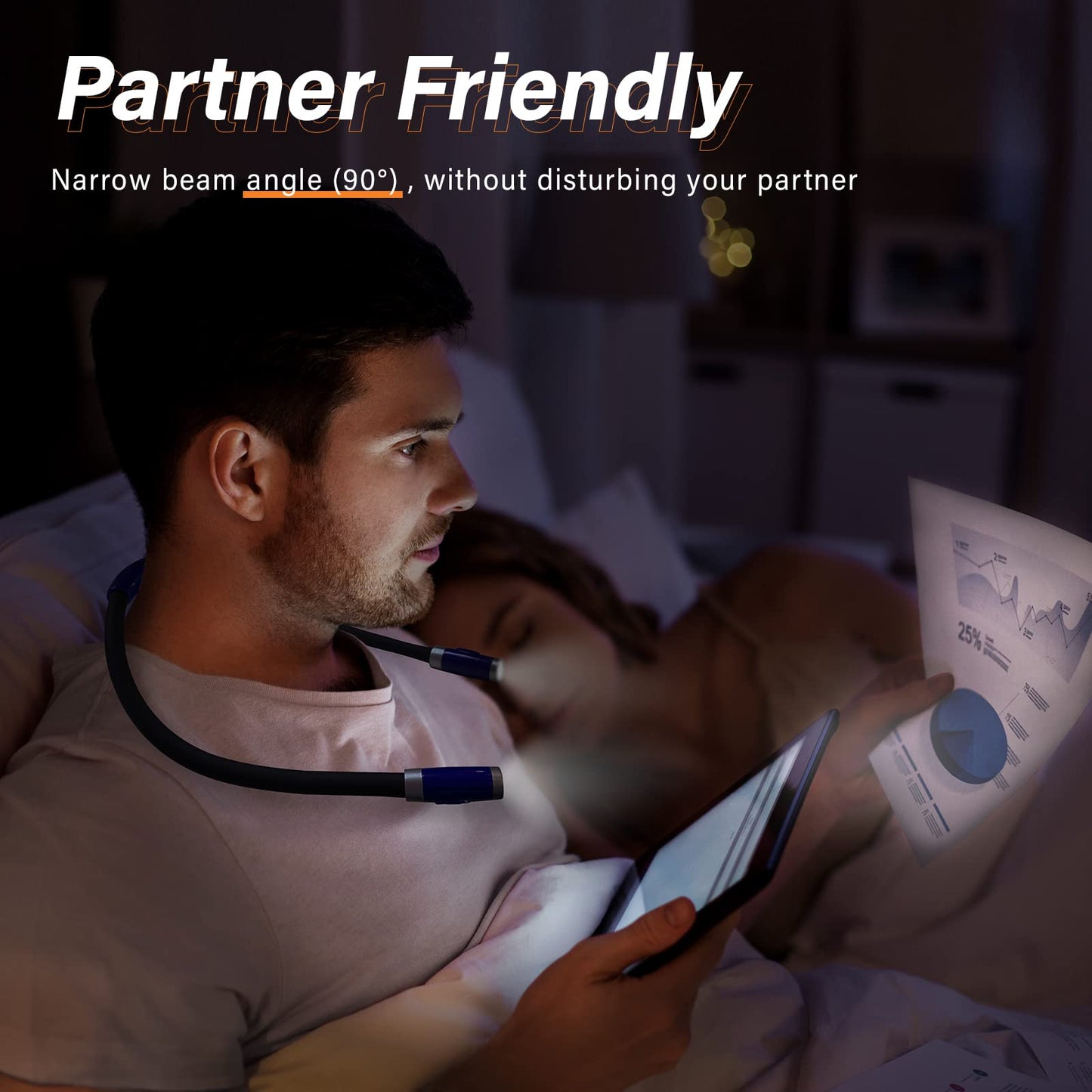 Vekkia Rechargeable LED Neck Reading Light, Book Lights for Reading in Bed, 3 Brightness Levels, Flexible Soft Silicone Arms Comfortable Wear, Long Lasting. Great for Readers, Craft & Knitting