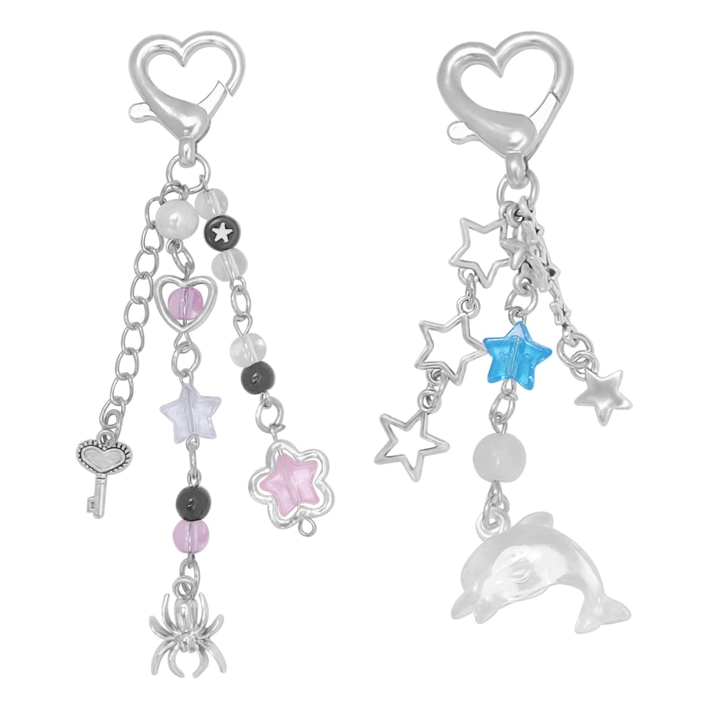 AGEN KGEN Aesthetic Y2K keychains Cute Butterfly Star Strawberry Bear Guitar Keychains for Women Keychain Charms Bag Purse Phone Charms Pendant Gifts (2x Dolphin Pink Star)