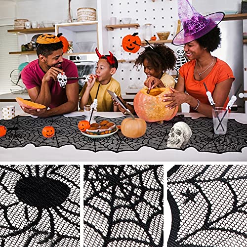 Halloween Table Runner, Black Lace Spider Web Table Runners for Halloween Table Decor, Creepy Table Cloth for Halloween Party Dinner Table Decoration 18 x 72Inch