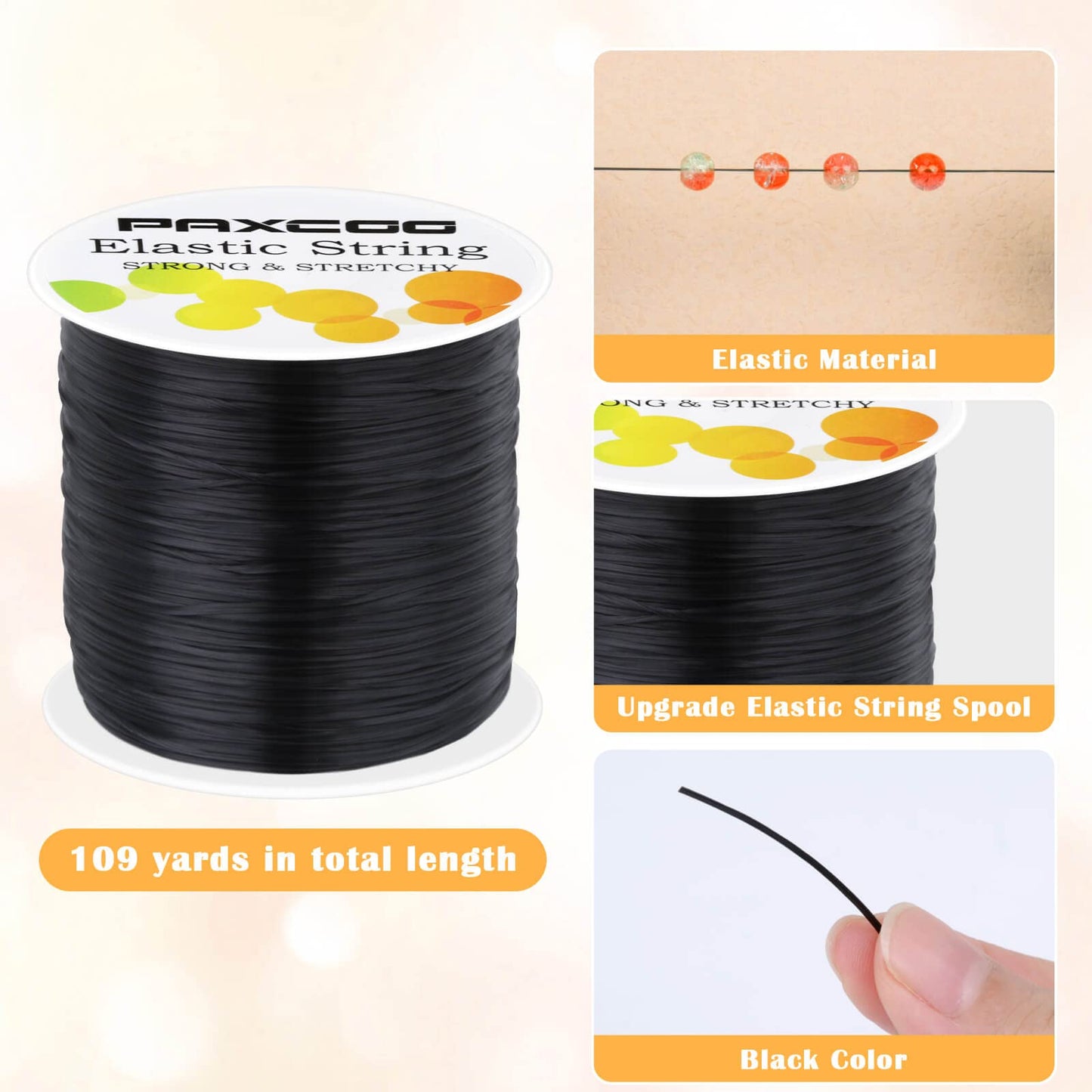 Black Elastic Stretchy String , Paxcoo Stretch Bead Cord for Bracelets, Necklaces, Jewelry Making and Beading Supplies