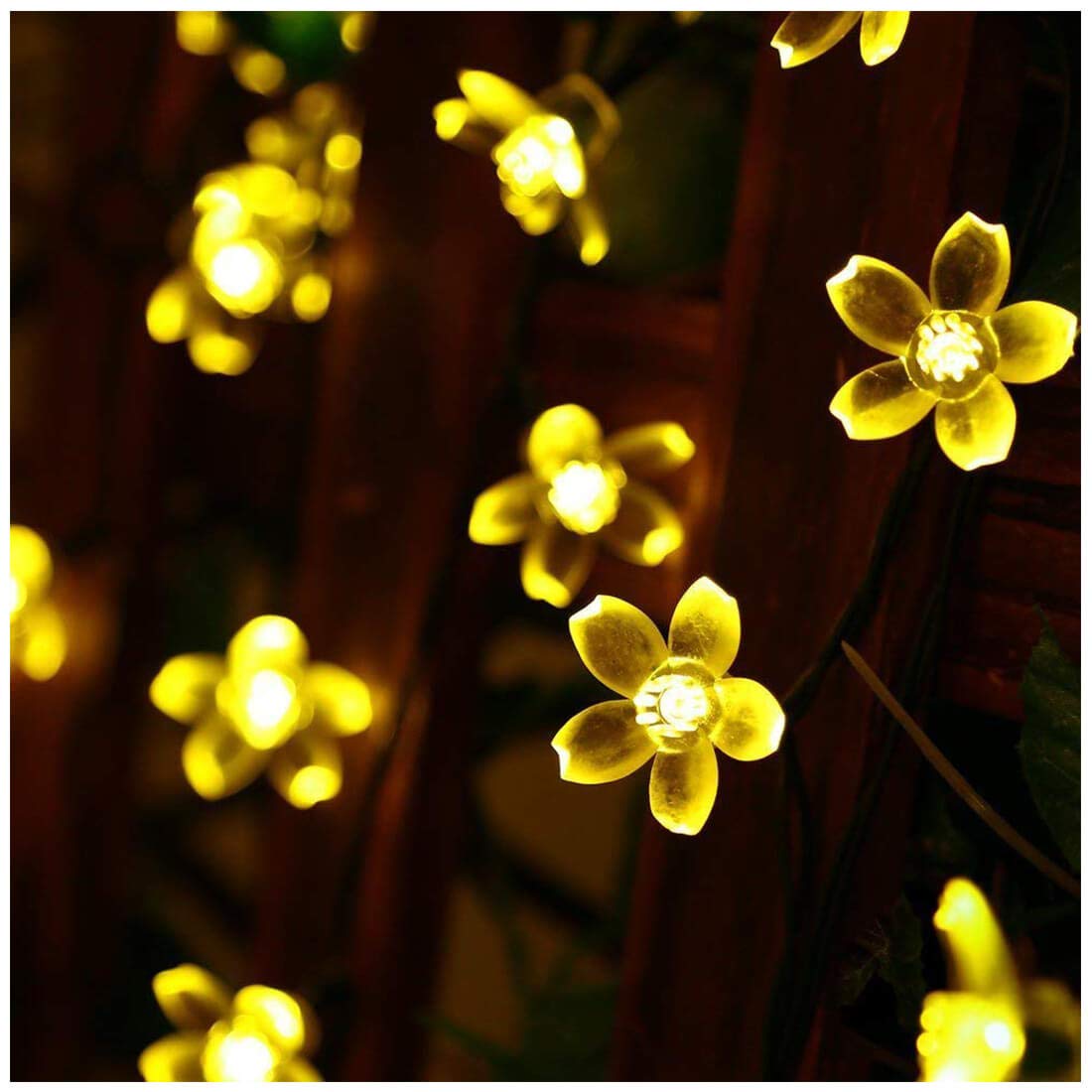 SEMILITS Outdoor Solar String Lights 50LED Flower Shaped Solar Fairy Lights for Christmas Garden Decoration Warm White