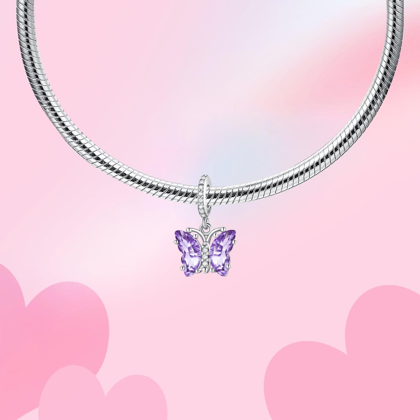 Alstade Butterfly Dangle Charm Purple Glass 925 Sterling Silver Charms fits Bracelets and Necklace Pendant Bead Charms Jewelry Present for Women Family Friends