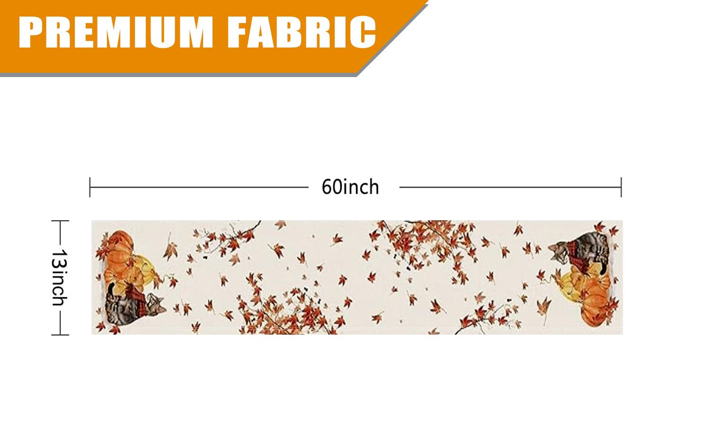Fall Table Runner Pumpkins Cat Maple Leaf Autumn Harvest Seasonal Thanksgiving Decorations for Home Kitchen Dining Room Party Decor 13 x 60 Inch
